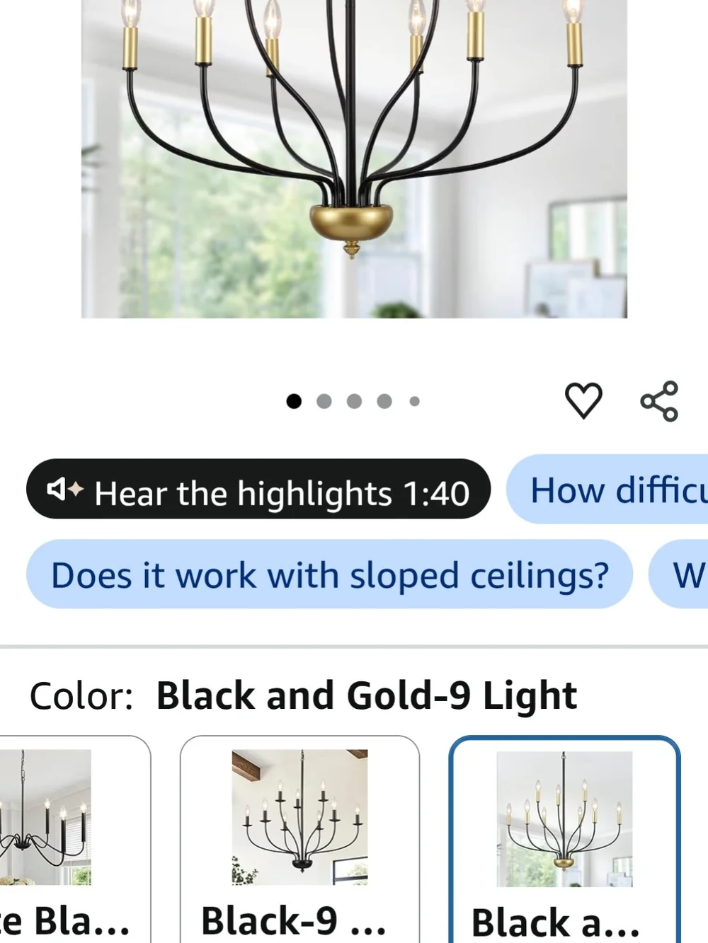 Modern Black and Gold 9-Light Chandelier - Home Accents